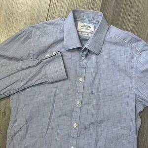 Charles Tyrwhitt Button Up Shirt Men's 15.5 Blue Plaid Casual Long Sleeve